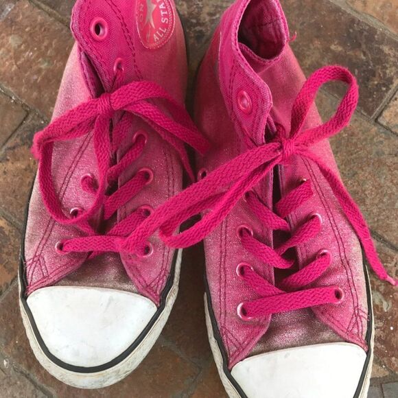 Converse Hightop Pink Sparkle Sneakers Size 2 - Picture 2 of 7